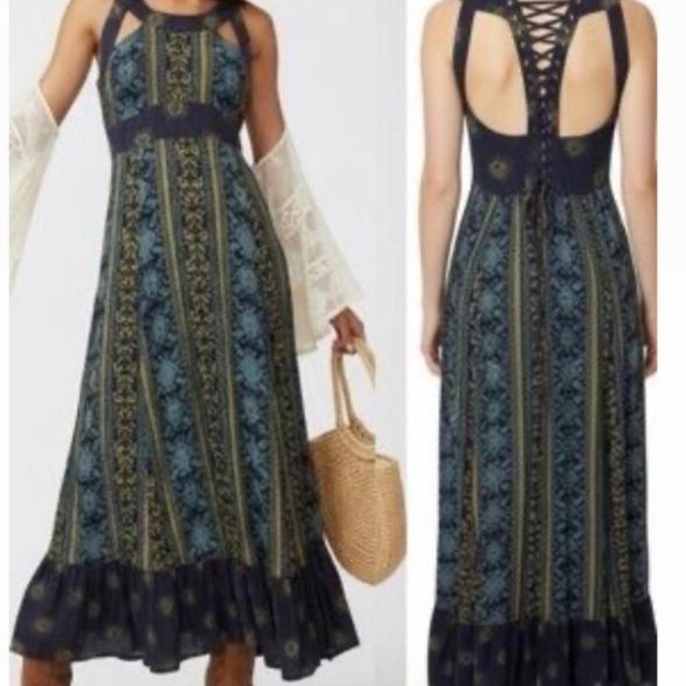Free People Maxi Boho Ren Faire Corset Festival Fairy Indie Sleeze Cutout witchy